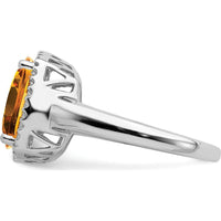14K White Gold Citrine Cushion Cut Ring with Diamond Halo - 3.865 Carat Citrine and 0.005 Carat Diamond Weight by 0