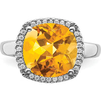 14K White Gold Citrine Cushion Cut Ring with Diamond Halo - 3.865 Carat Citrine and 0.005 Carat Diamond Weight by 0