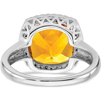 14K White Gold Citrine Cushion Cut Ring with Diamond Halo - 3.865 Carat Citrine and 0.005 Carat Diamond Weight by 0