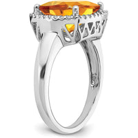 14K White Gold Citrine Cushion Cut Ring with Diamond Halo - 3.865 Carat Citrine and 0.005 Carat Diamond Weight by 0