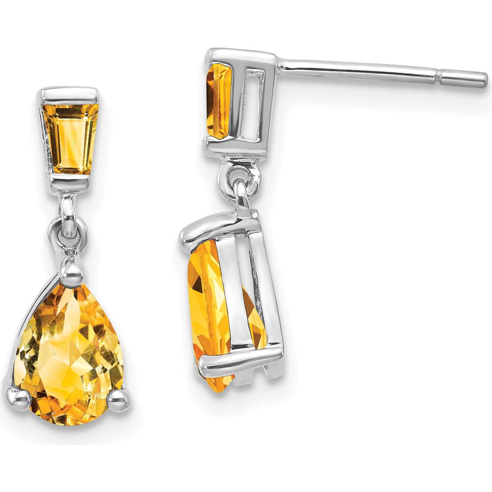 14K White Gold Citrine Dangle Post Earrings - 1.24 Carat Total Citrine Weight by Monteluci Fine Jewelry