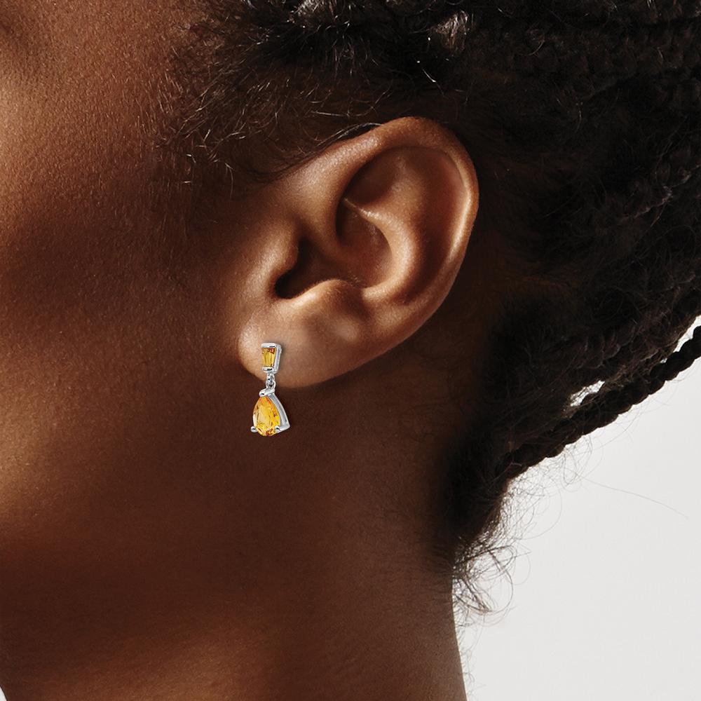 14K White Gold Citrine Dangle Post Earrings - 1.24 Carat Total Citrine Weight by Monteluci Fine Jewelry