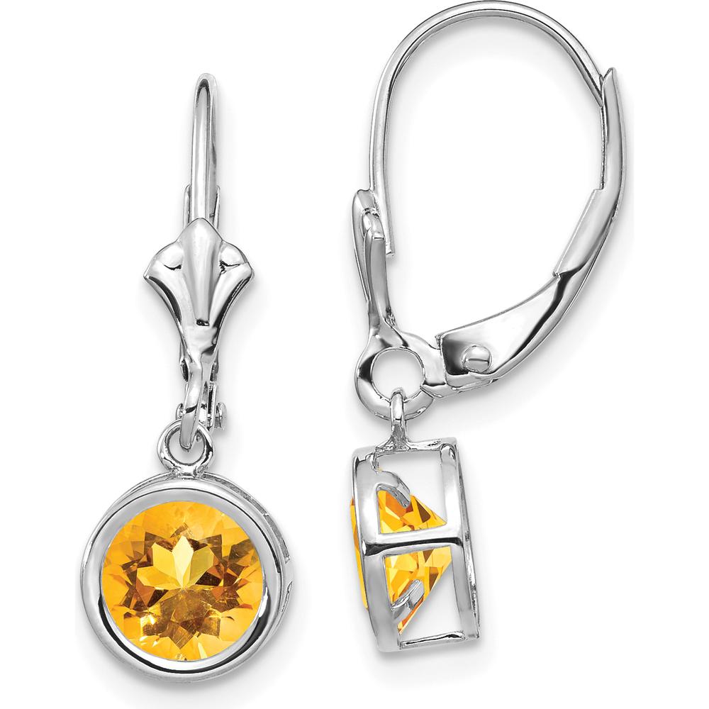 14K White Gold Citrine Drop Earrings with Faceted Round Stones - 0.75 Carat Total Citrine Weight by Monteluci Fine Jewelry