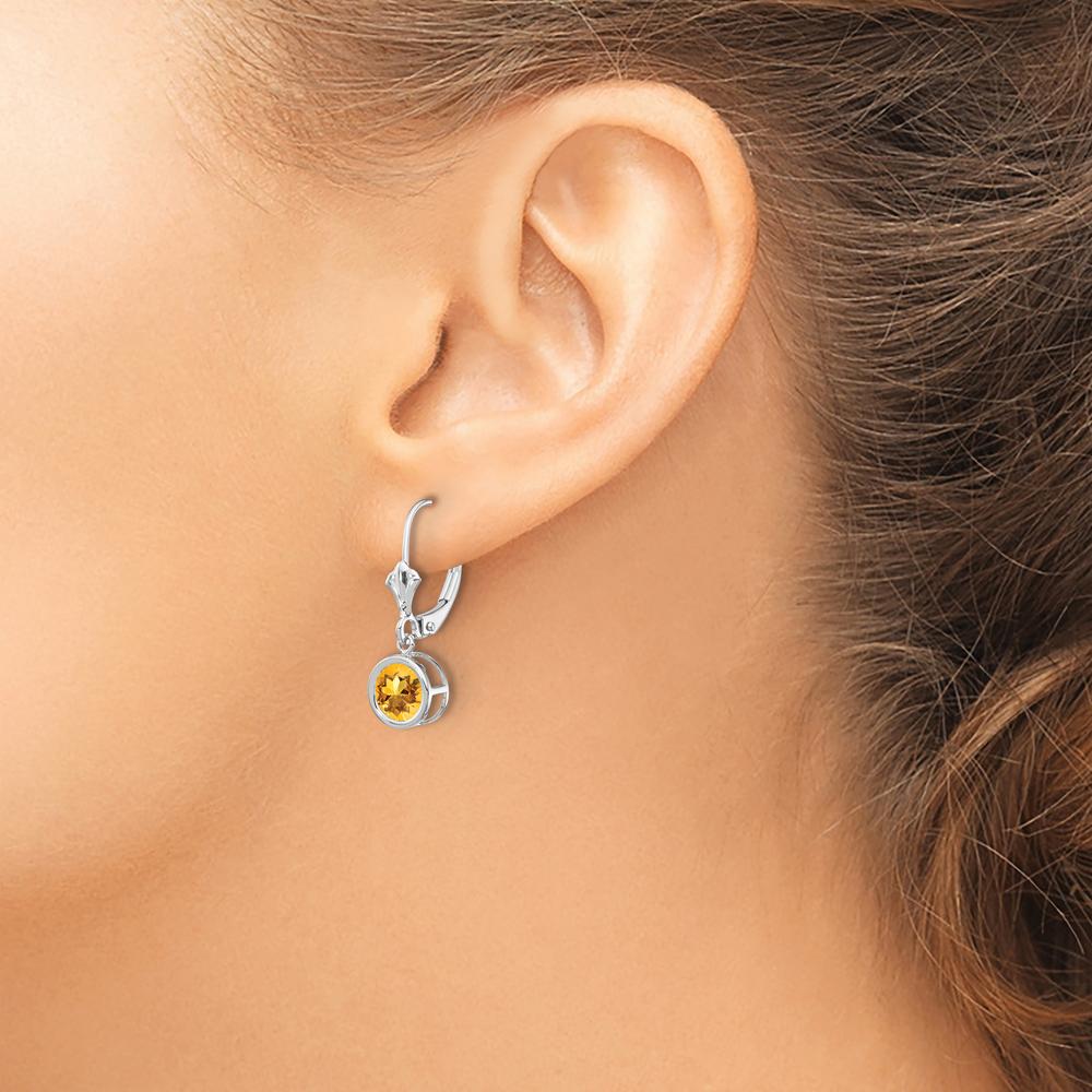 14K White Gold Citrine Drop Earrings with Faceted Round Stones - 0.75 Carat Total Citrine Weight by Monteluci Fine Jewelry