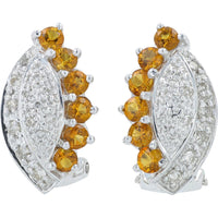 14K White Gold Citrine Earrings with Round Diamonds - 0.20 Carat Total Diamond Weight