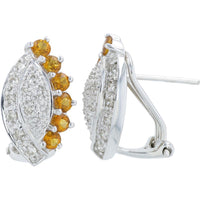 14K White Gold Citrine Earrings with Round Diamonds - 0.20 Carat Total Diamond Weight