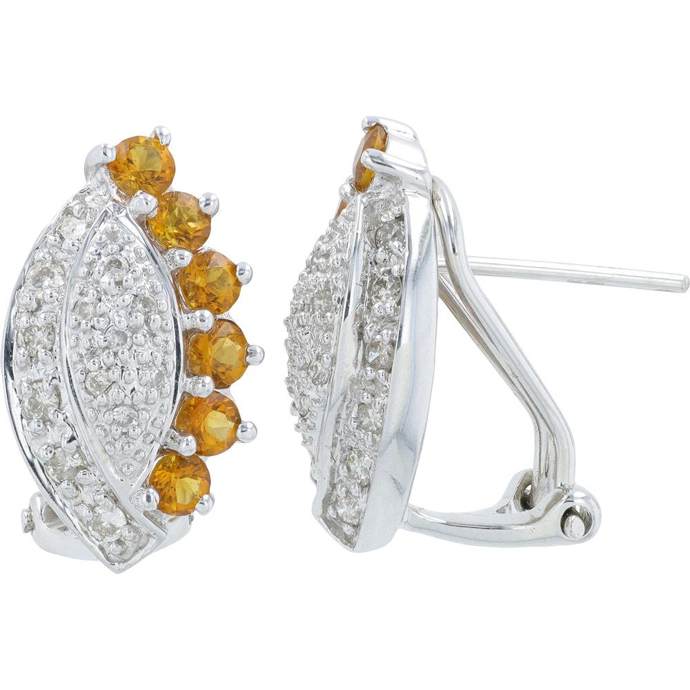 14K White Gold Citrine Earrings with Round Diamonds - 0.20 Carat Total Diamond Weight