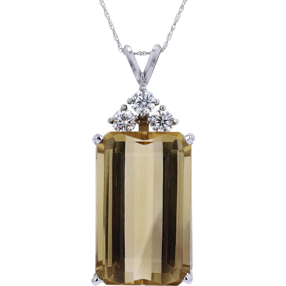 14K White Gold Citrine Estate Pendant with 0.75 Carat Total Diamond Weight