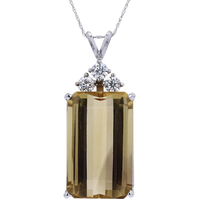 14K White Gold Citrine Estate Pendant with 0.75 Carat Total Diamond Weight