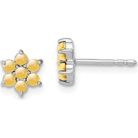 14K White Gold Citrine Floral Post Earrings with 14 Round Citrine Stones - 0.83 Carat Total Gem Weight by Monteluci Fine Jewelry