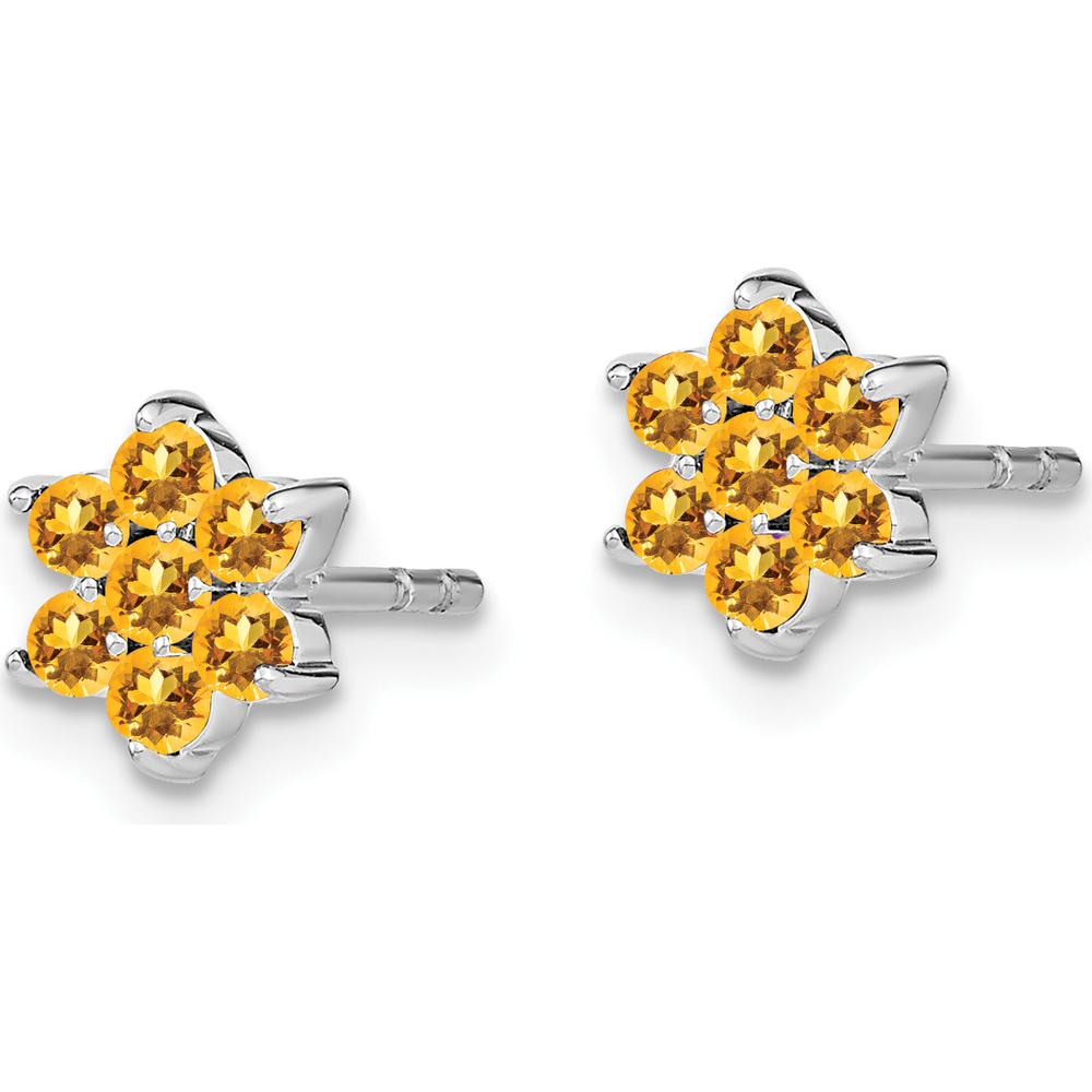 14K White Gold Citrine Floral Post Earrings with 14 Round Citrine Stones - 0.83 Carat Total Gem Weight by Monteluci Fine Jewelry