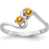 14K White Gold Citrine Gemstone Ring with Two 3mm Round Faceted Stones - 0.200 Carat Total Gem Weight by Monteluci Fine Jewelry
