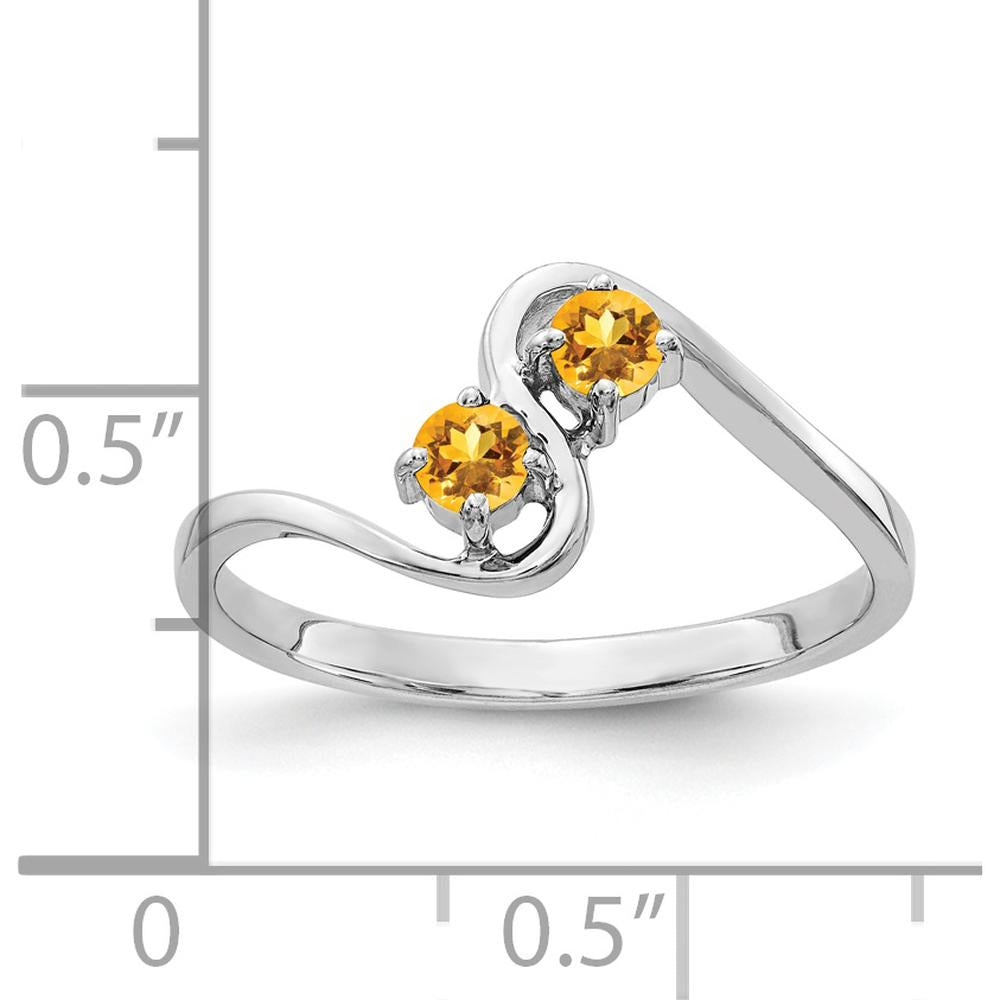 14K White Gold Citrine Gemstone Ring with Two 3mm Round Faceted Stones - 0.200 Carat Total Gem Weight by Monteluci Fine Jewelry