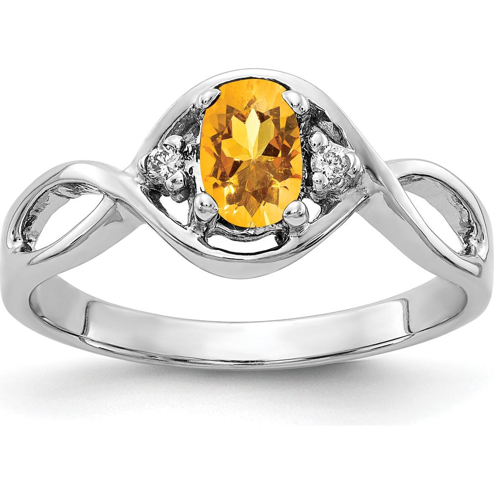 14K White Gold Citrine Oval Ring with Round Diamond Accents - 0.40 Carat Citrine & 0.02 Carat Diamond Total Weight by Monteluci Fine Jewelry