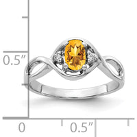 14K White Gold Citrine Oval Ring with Round Diamond Accents - 0.40 Carat Citrine & 0.02 Carat Diamond Total Weight by Monteluci Fine Jewelry