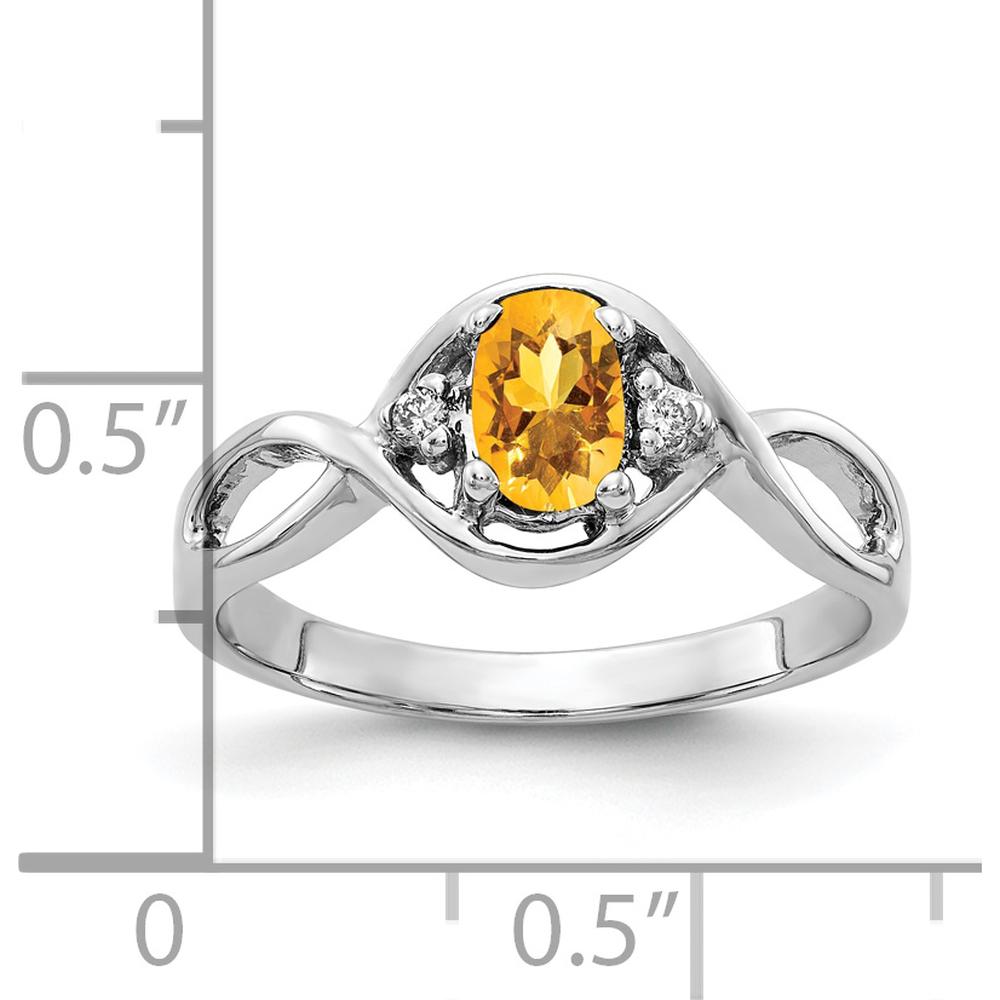 14K White Gold Citrine Oval Ring with Round Diamond Accents - 0.40 Carat Citrine & 0.02 Carat Diamond Total Weight by Monteluci Fine Jewelry