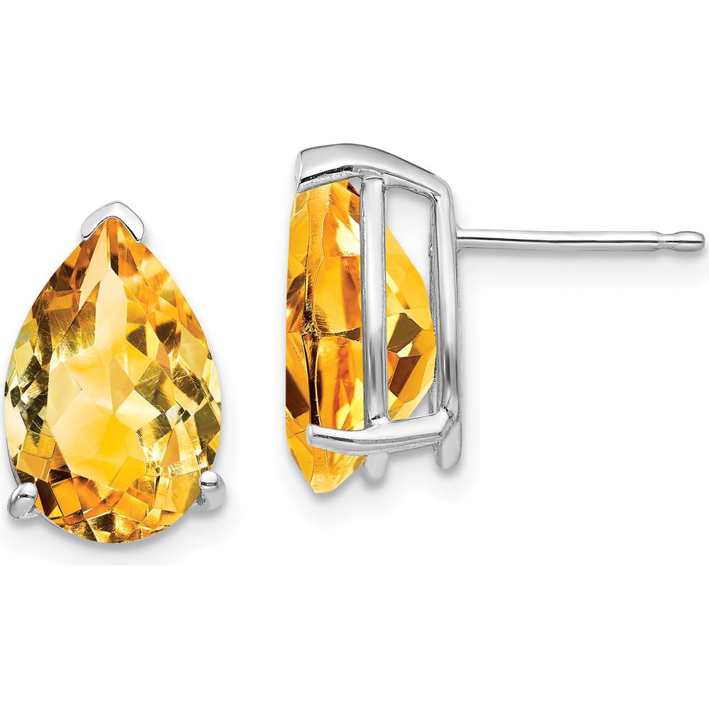 14K White Gold Citrine Pear Stud Earrings - 2.85 Carat Total Citrine Weight by Monteluci Fine Jewelry