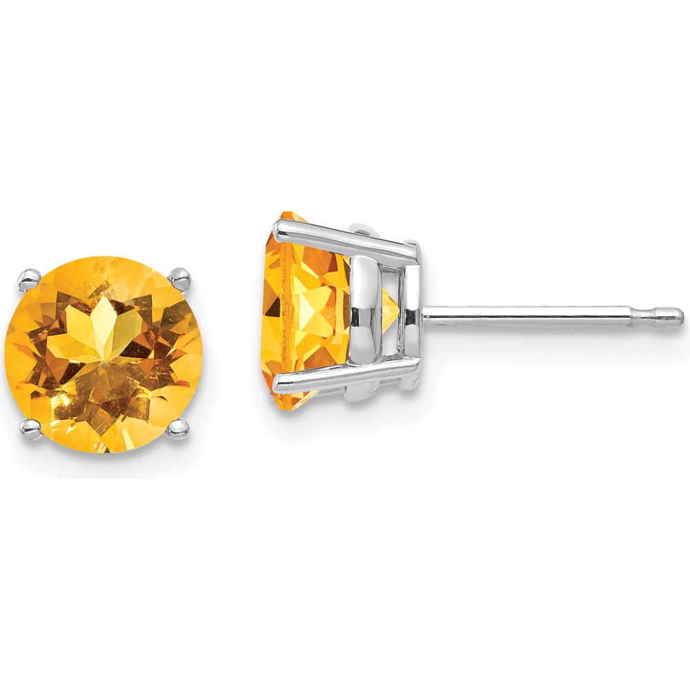 14K White Gold Citrine Stud Earrings with Round Faceted Stones - 1.25 Carat Total Gem Weight by Monteluci Fine Jewelry