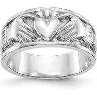 14K White Gold Claddagh Band with Satin Finish and Rhodium Plating by Oro Pregiato