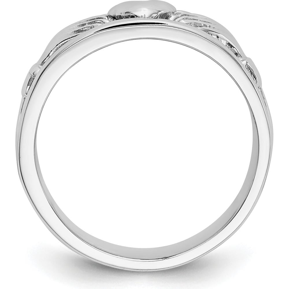 14K White Gold Claddagh Band with Satin Finish and Rhodium Plating by Oro Pregiato