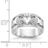 14K White Gold Claddagh Band with Satin Finish and Rhodium Plating by Oro Pregiato