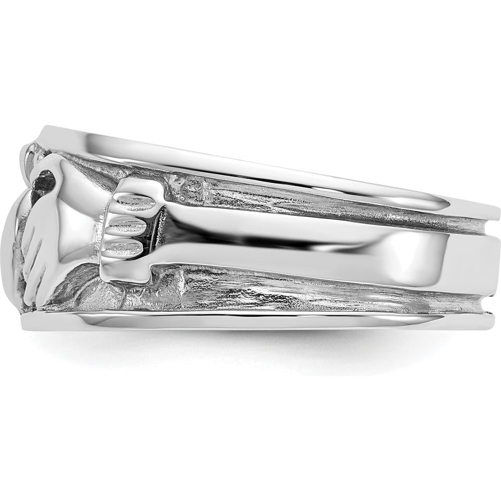 14K White Gold Claddagh Band with Satin Finish and Rhodium Plating by Oro Pregiato