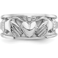 14K White Gold Claddagh Band with Satin Finish and Rhodium Plating by Oro Pregiato