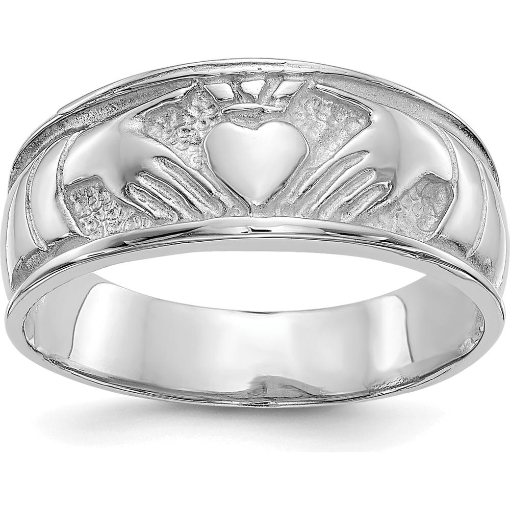 14K White Gold Claddagh Band with Satin Texture - 7mm Width by Oro Pregiato