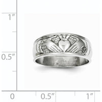 14K White Gold Claddagh Band with Satin Texture - 7mm Width by Oro Pregiato
