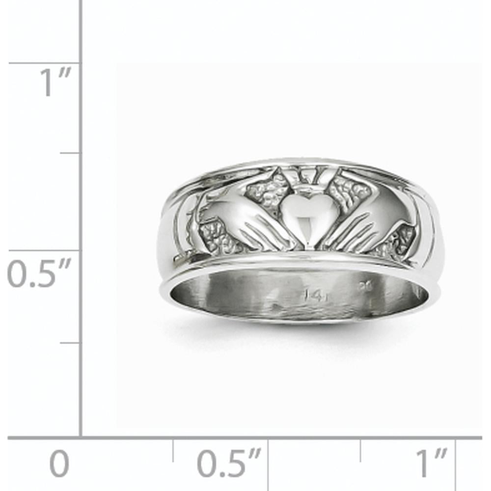 14K White Gold Claddagh Band with Satin Texture - 7mm Width by Oro Pregiato