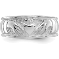 14K White Gold Claddagh Band with Satin Texture - 7mm Width by Oro Pregiato