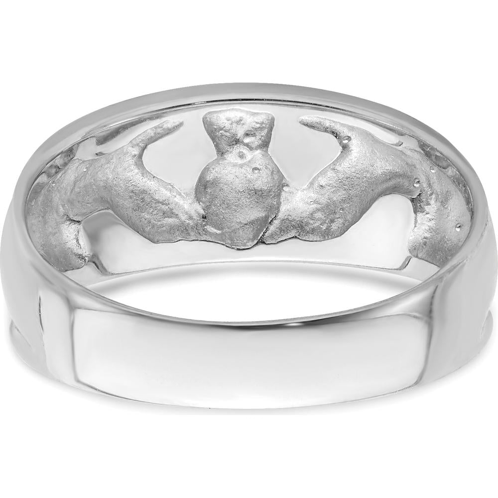 14K White Gold Claddagh Band with Satin Texture - 7mm Width by Oro Pregiato