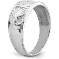 14K White Gold Claddagh Band with Satin Texture - 7mm Width by Oro Pregiato