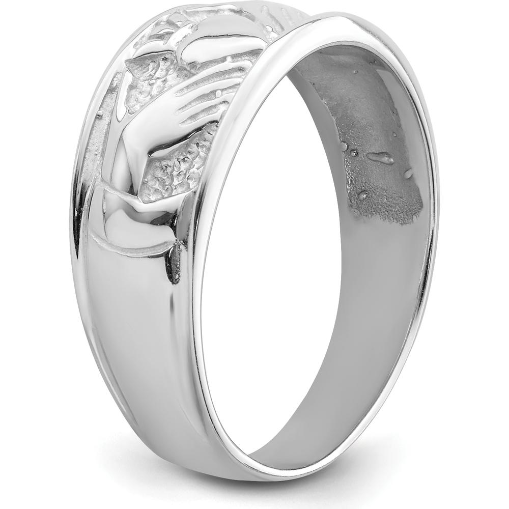 14K White Gold Claddagh Band with Satin Texture - 7mm Width by Oro Pregiato