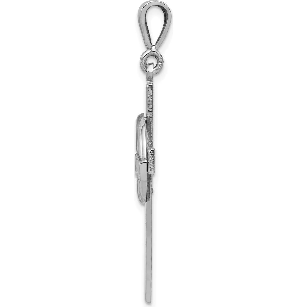 14K White Gold Claddagh Cross Pendant with Satin Finish and Rhodium Plating by Oro Pregiato
