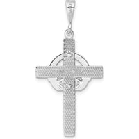 14K White Gold Claddagh Cross Pendant with Satin Finish and Rhodium Plating by Oro Pregiato