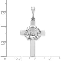 14K White Gold Claddagh Cross Pendant with Satin Finish and Rhodium Plating by Oro Pregiato