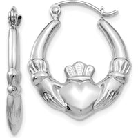 14K White Gold Claddagh Hoop Earrings - 12mm Length, Polished Finish by 0
