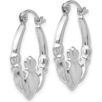 14K White Gold Claddagh Hoop Earrings - 12mm Length, Polished Finish by 0