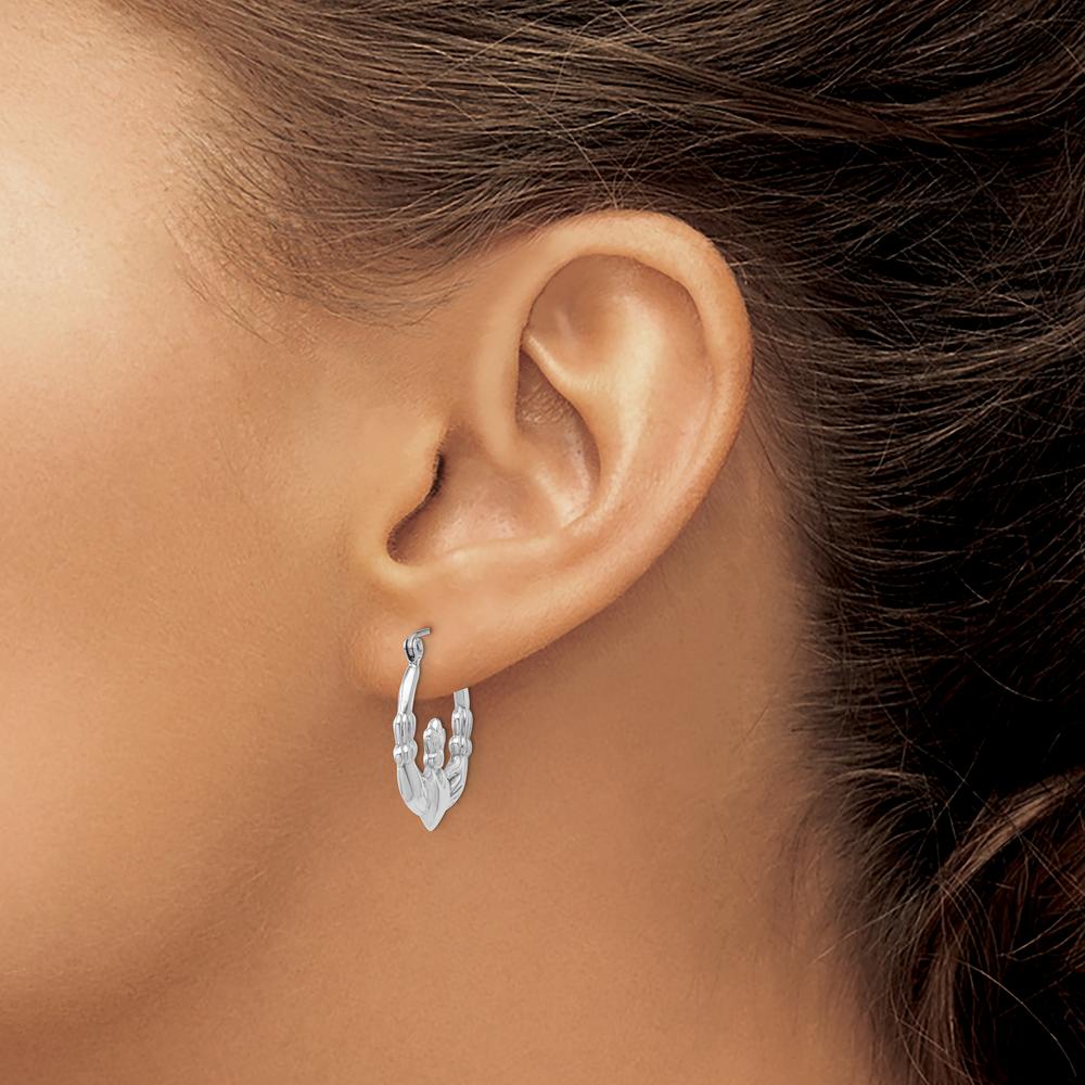 14K White Gold Claddagh Hoop Earrings - Rhodium Plated Polished Finish by 0