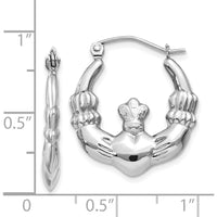14K White Gold Claddagh Hoop Earrings - Rhodium Plated Polished Finish by 0