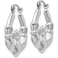 14K White Gold Claddagh Hoop Earrings with Polished Finish and Rhodium Plating by 0