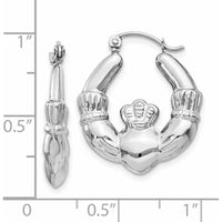 14K White Gold Claddagh Hoop Earrings with Polished Finish and Rhodium Plating by 0