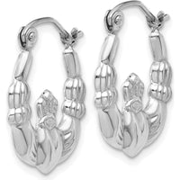 14K White Gold Claddagh Hoop Earrings with Rhodium Plating - Elegant Heart Design by 0