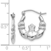 14K White Gold Claddagh Hoop Earrings with Rhodium Plating - Elegant Heart Design by 0