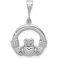 14K White Gold Claddagh Pendant Charm - Polished Finish with Textured Back by Oro Pregiato