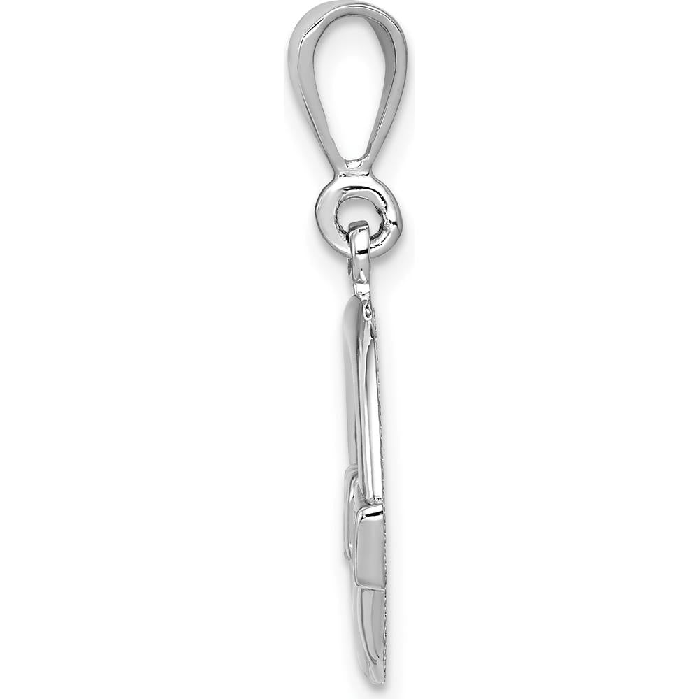 14K White Gold Claddagh Pendant Charm - Polished Finish with Textured Back by Oro Pregiato