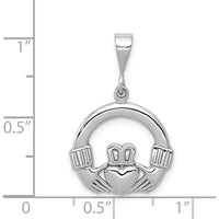 14K White Gold Claddagh Pendant Charm - Polished Finish with Textured Back by Oro Pregiato