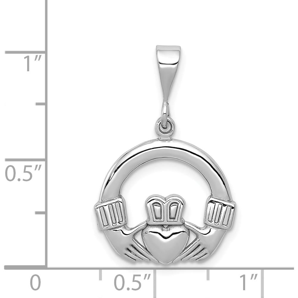14K White Gold Claddagh Pendant Charm - Polished Finish with Textured Back by Oro Pregiato
