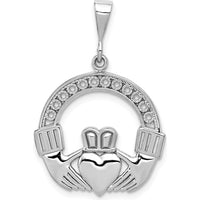 14K White Gold Claddagh Pendant with Textured Design and Polished Finish - 33mm Length by Oro Pregiato